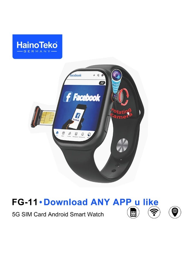 Haino Teko HainoTeko FG-11 5G Android Smart Watch with SIM Card Slot Rotating Camera and Play Store Support Designed for Ladies and Gents Black - Image 2